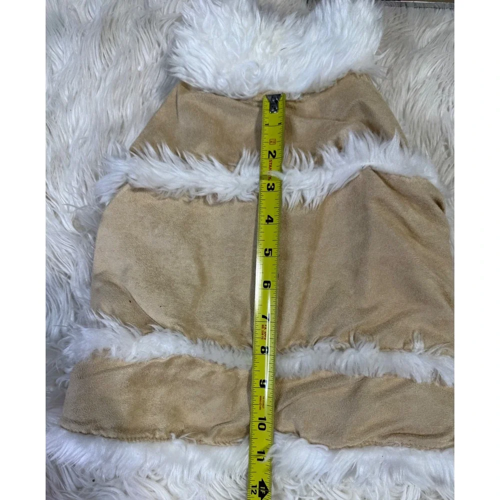 Tan Faux Suede and White Faux Fur Pet Vest Small Dog Cat Winter Coat
